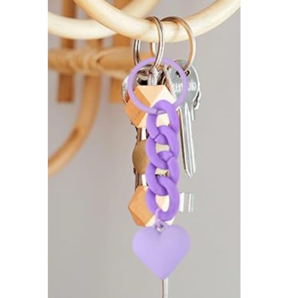 💜NEW Chunky Chain Heart Bag Charm/ Keychain Lilac Purple - Picture 5 of 7